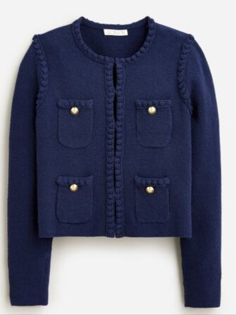 J. Crew Navy Knit Cardigan Jacket with Braided Trim